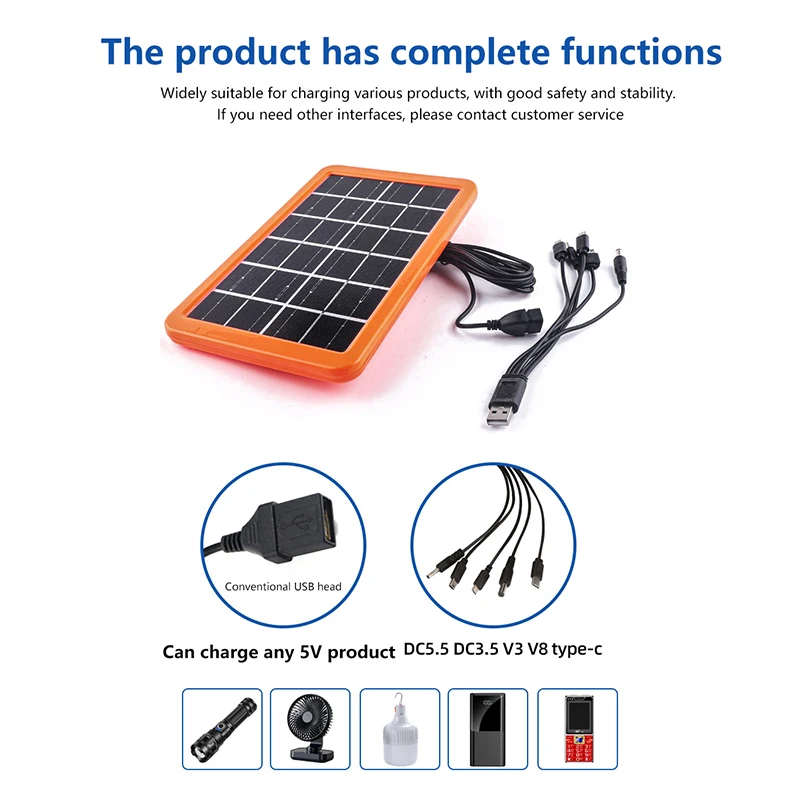 3W Portable Solar Panel With USB Charge For Phone Charging Outdoor Hiking Camping Home Mobile Power Supply Bank 6V Solar Plate