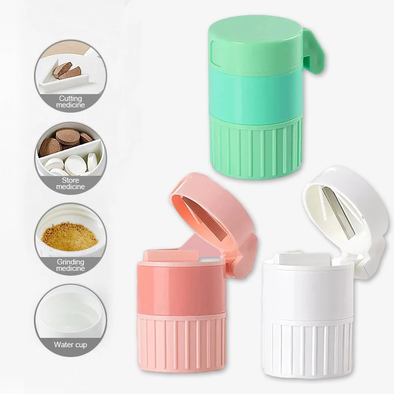 

Multifunction 4In1 Portable 4 Layer Powder Tablet Grinder Pill Cutter Medicine Splitter Box Storage Crusher Travel Pill Case 1PC