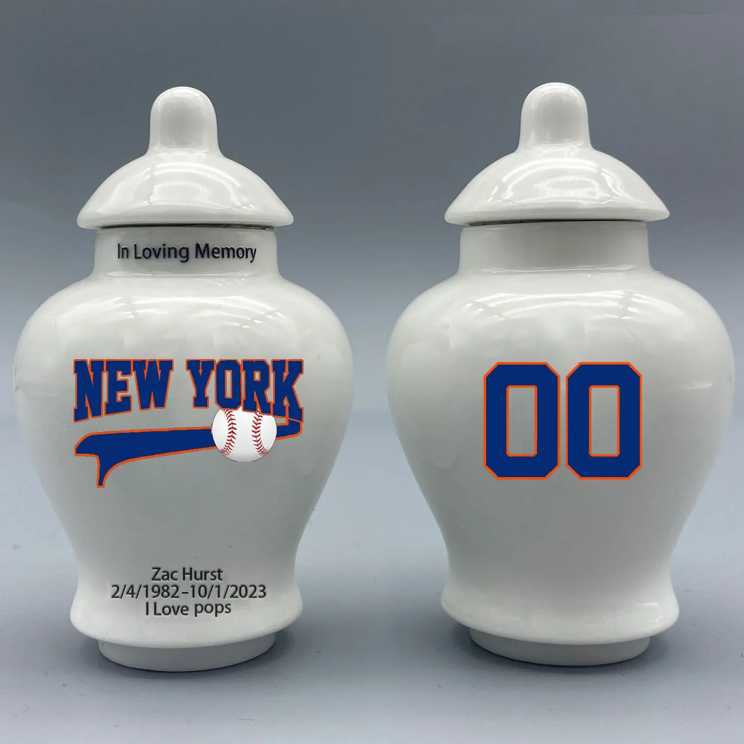 Mini Urn for New York Yankees-Baseball themed.Please send me the customization information - name/date and number on the urn