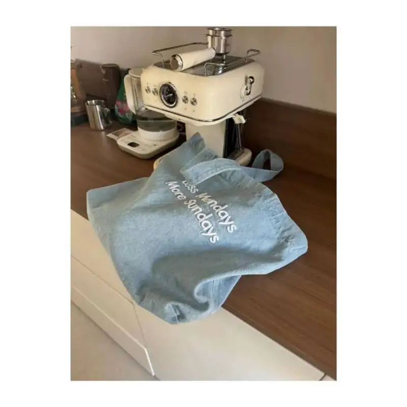 Bloom Retro Denim Letter Embroidered Canvas Bag Women Large Capacity Y2k Shoulder Bags Ladies Portable Casual Shopping Handbag
