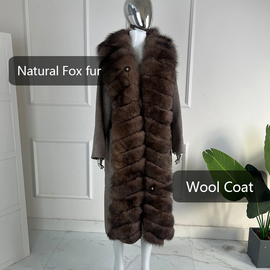 Luxury Wool Trench Coats ที่ถอดออกได้ Fox Fur Collar ขนสุนัขจิ้งจอกจริง Jacket Lady ใหม่ในแจ๊กเก็ตฤดูใบไม้ร่วง