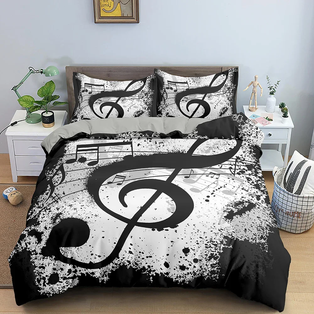 Music Notes Bedding Set Duvet Cover Set Piano Keys Keyboard Bed Set Classic Music Melody Comforter Cover Quilt Cover Room Decor