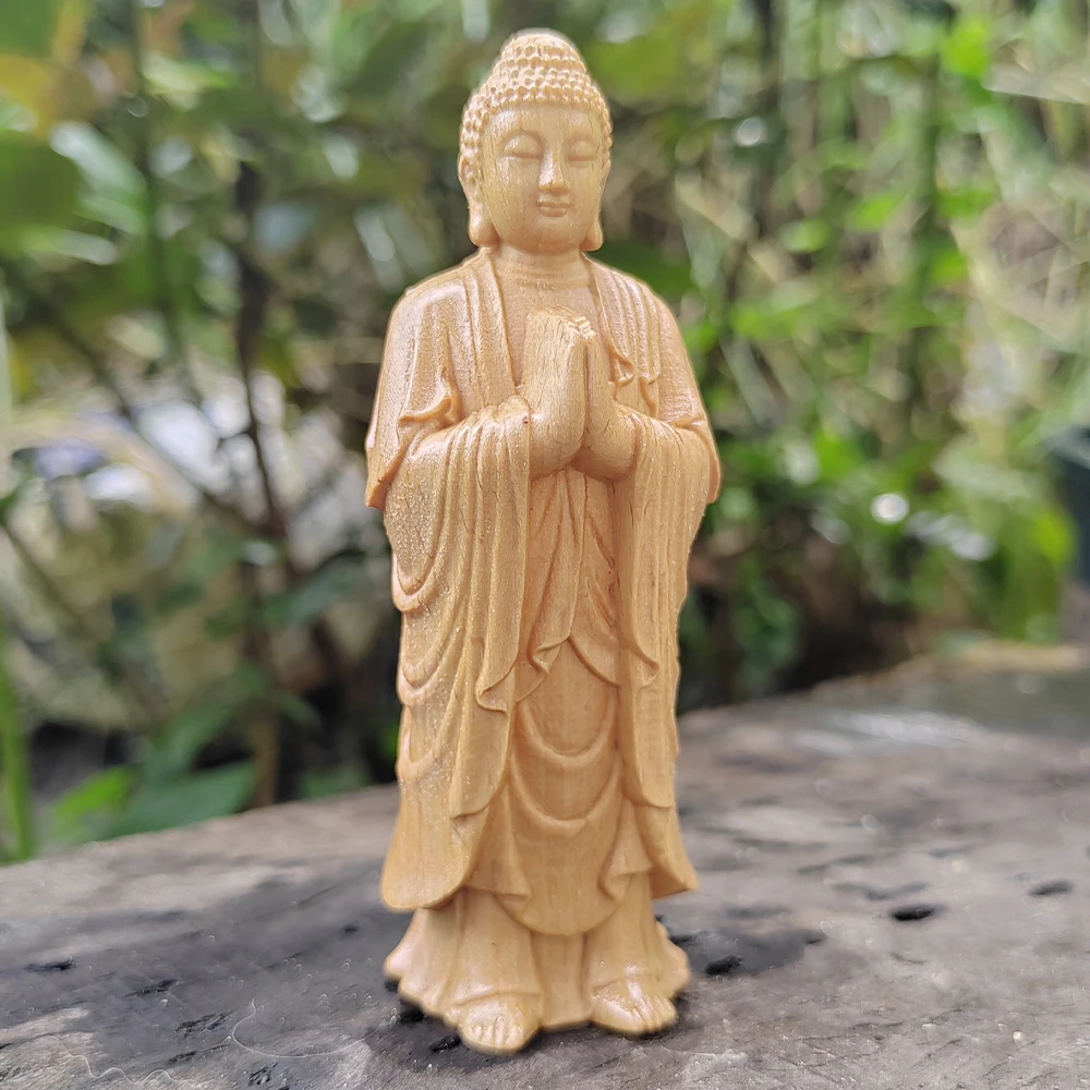 3.8 Inch Wooden Buddha Statue Ornament, Hand-Carved, Modern Style, Chinese Style, Suitable for Study Room, Centerpiece Decoration, Birthday Gift, New Year Gift, Men's Gift, Living Room, Creative Desktop Ornament, Party Decoration