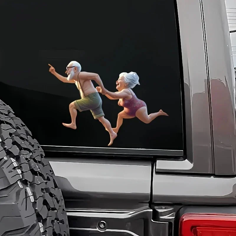 13x10cm Fun Loving Elderly Couple Vinyl Sticker Run Pattern Decal for Car Truck Van Bumper Window Exterior Decor Accessories
