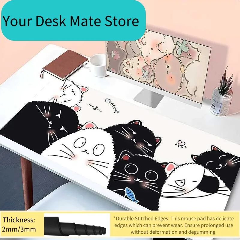 Green Plants Mouse Pad Computer Flowers Cat Gaming Desk Mat Large Anime Gamer Cabinet Mousepad Laptop Kawaii Extended Desk Mat