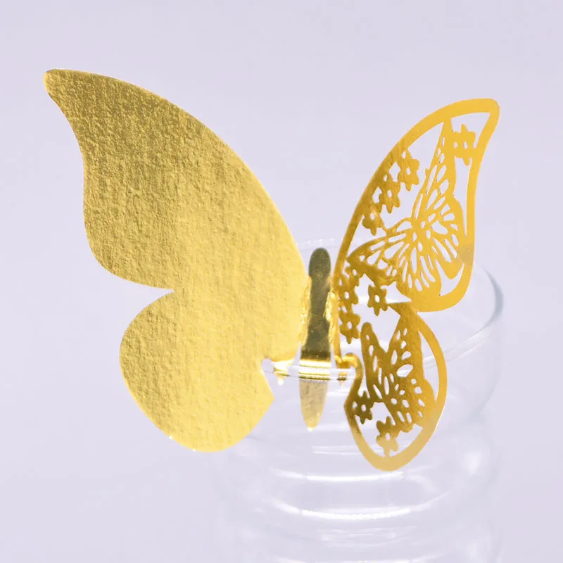 20pcs/10pcs Shiny Champagne Gold Silver Pink Butterfly Name Cards Seat Place Cards Wine Glass Cup Paper Card Wedding Party Decor view 4