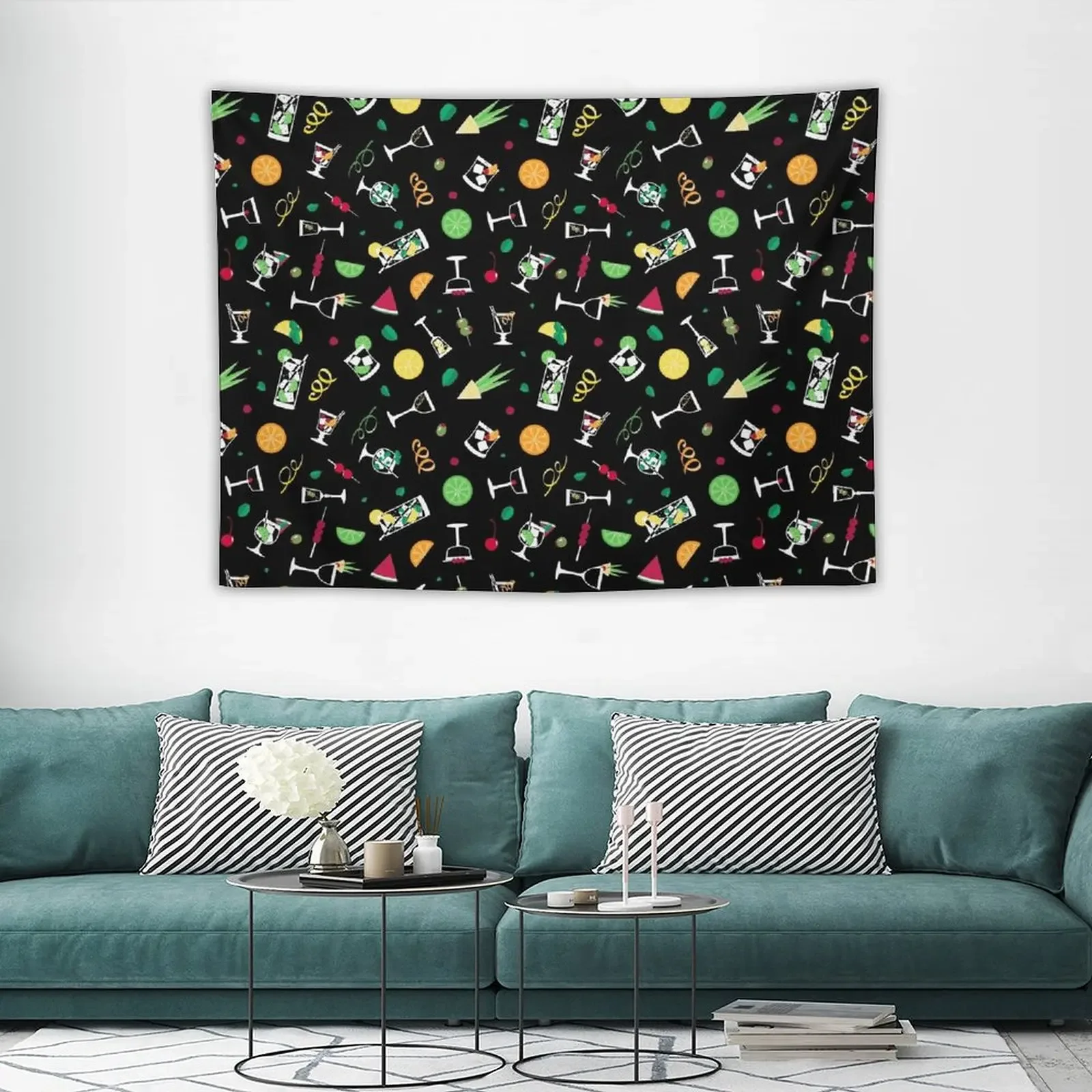 Moderne flache Ikone-Cocktails Muster Tapisserie niedlichen Raum Dinge dekorative Gemälde Teppich an der Wand Wandteppich