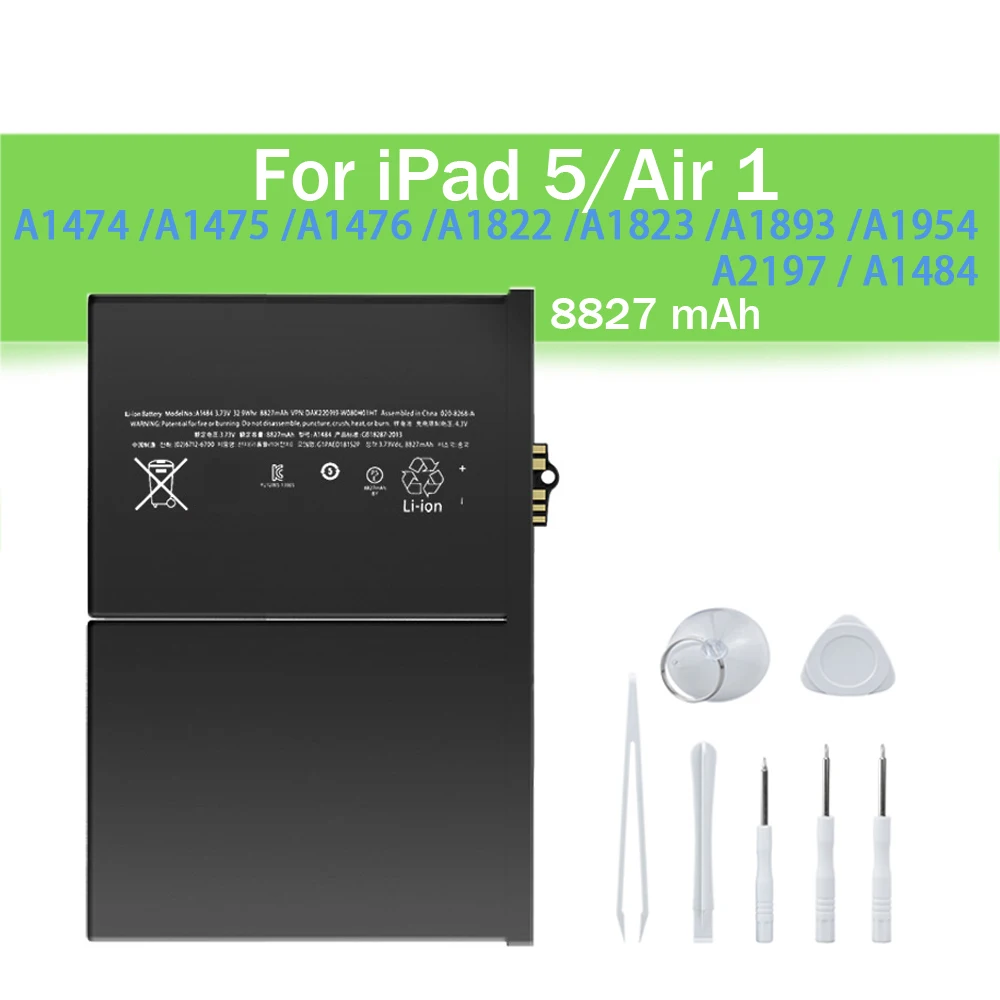 Bateria tabletu do ipada 5 powietrza 1 cykl baterii z narzędziami 8827mAh wymiana Batteria do A1474 A1475 A1822 A1823 Air 1 iPad 5