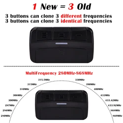 Controle remoto duplicador de portas com código rolante 287-868mhz, abridor de portão de garagem, controle remoto 3 em 1, portão 433