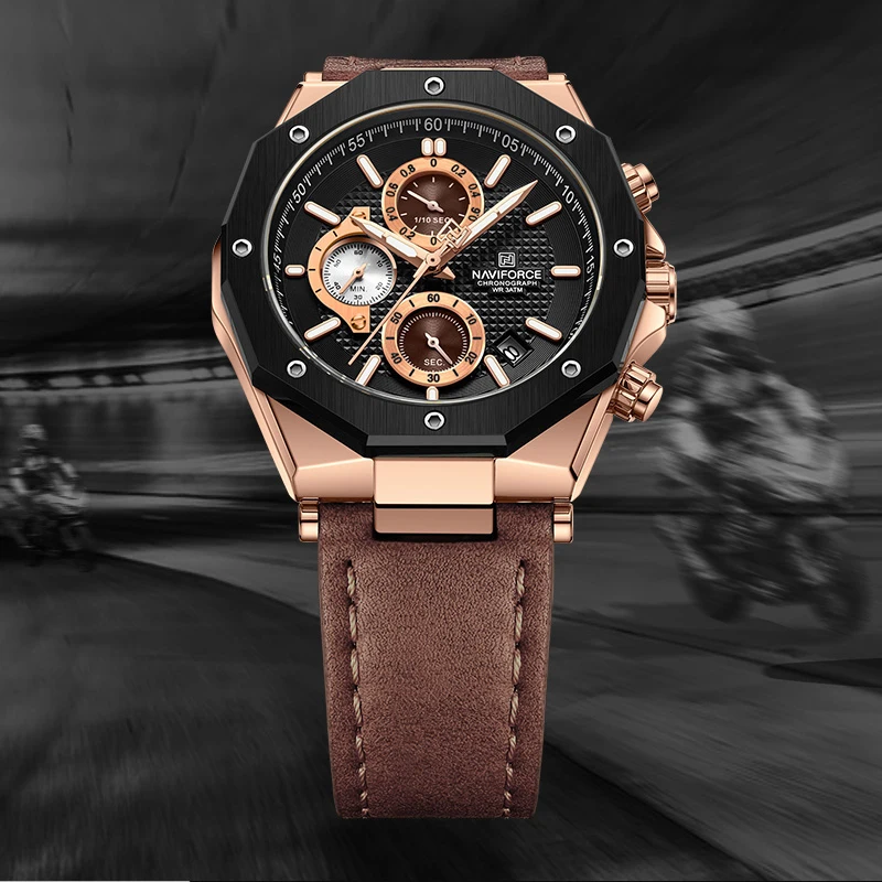 2023 NAVIFORCE Watches Top Luxury Brand Sport Men\'s Watch Leather Waterproof Business Fashion Chronograph Wristwatch Auto Date