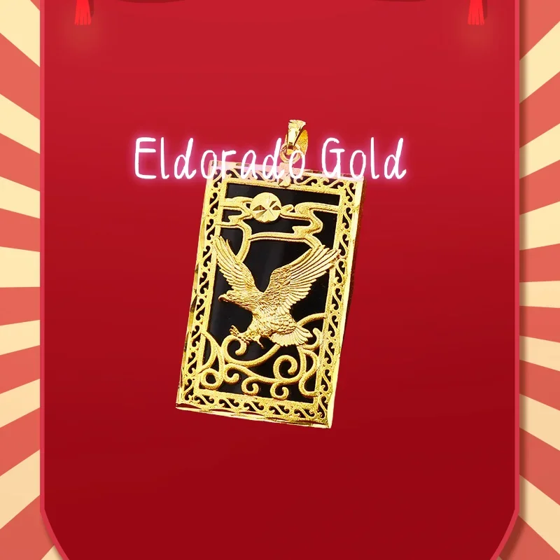 

2025 AU999 gold pendant frosted necklace 24K pure gold mens grand ambition obsidian eagle pendant mens necklace