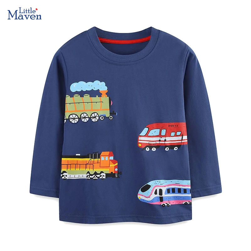 Little Maven Kleine Kinder T-Shirt Herbst Frühling Jungen Langarmshirts Cartoon Autos Fahrzeug Baby Jungen Kostüm für Kinder Tops