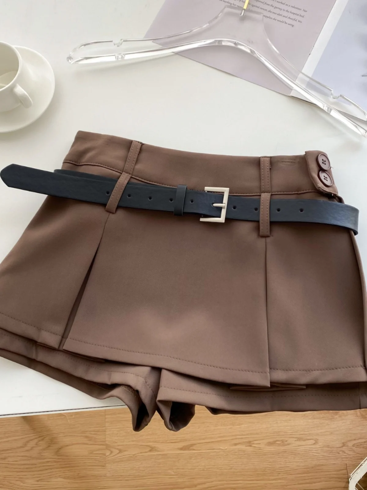 Ele Briti Sle Hohe Taille Plissee ort Hosen frauen Herbst Faion Abnehmen Gürtel Einfache Design Rock Hosen