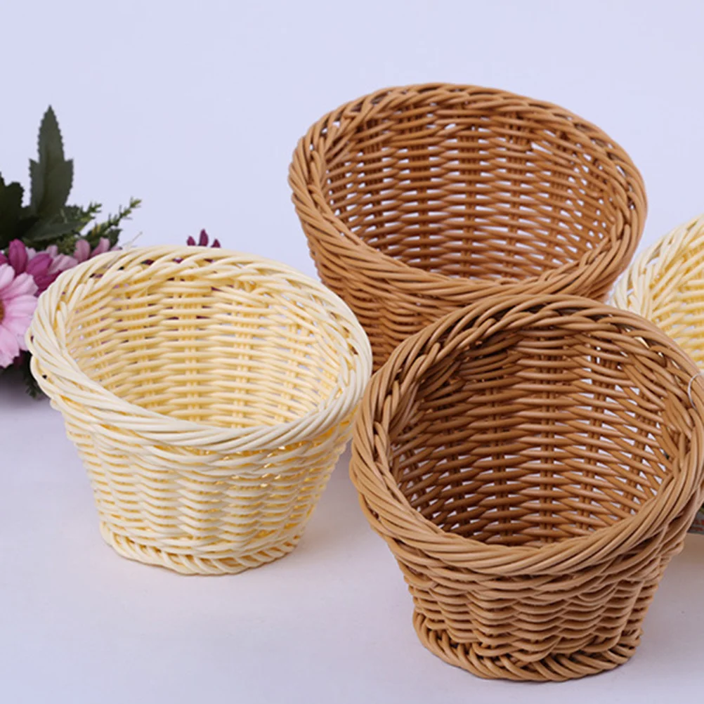 

Simulated Rattan Braided Basket Coffee Large Size Creative Storage for Home Restaurant Fruit Vegetable Bread Display Gift