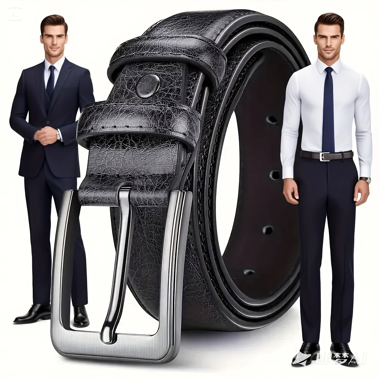 Vintage Leather Belt for Men - Adjustable Alloy Pin Buckle, Smooth Sweat-Resistant Surface, Formal & Casual Trousers Matching