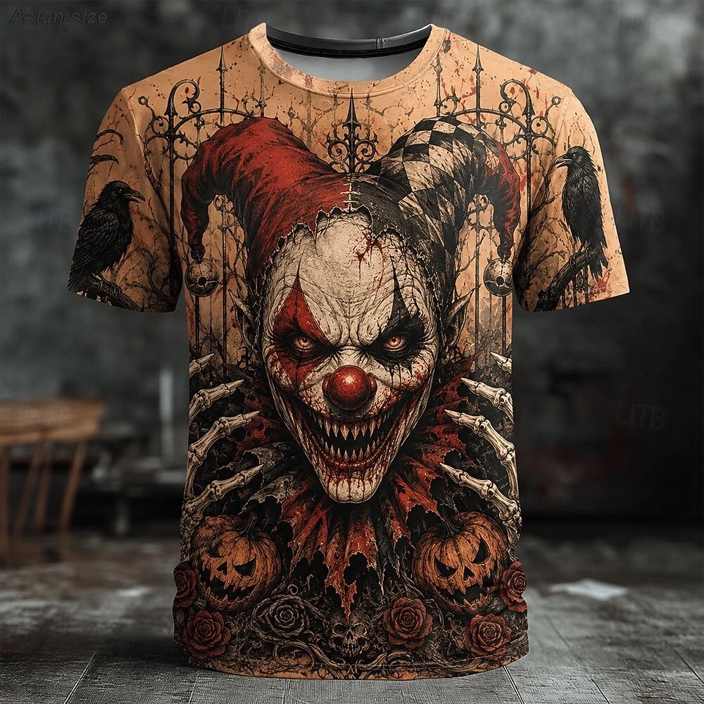2026 Halloween Men's Optical Illusion Creepy Clown Clown T Shirt Short Sleeve T shirt 3D Print Crew Neck Shirt