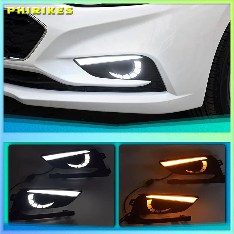 

2PCS LED Daytime Running Light For Chevrolet Cruze 2016 2017 2018 Dynamic Yellow Turn Signal Relay Waterproof Car 12V DRL Lamp