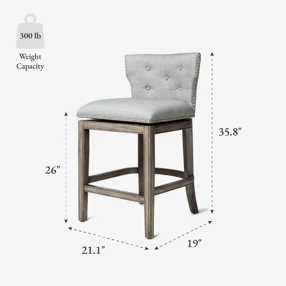 26 Inch High Counter Height Barstool with Low Back in Reclaimed Oak Finish with Ash Grey Fabric Upholstered Seat