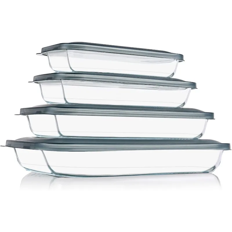 8 Pieces Glass Baking Dish with Lids Rectangular Glass Baking Pan Bakeware Set with BPA Free Lids, Baking Pans