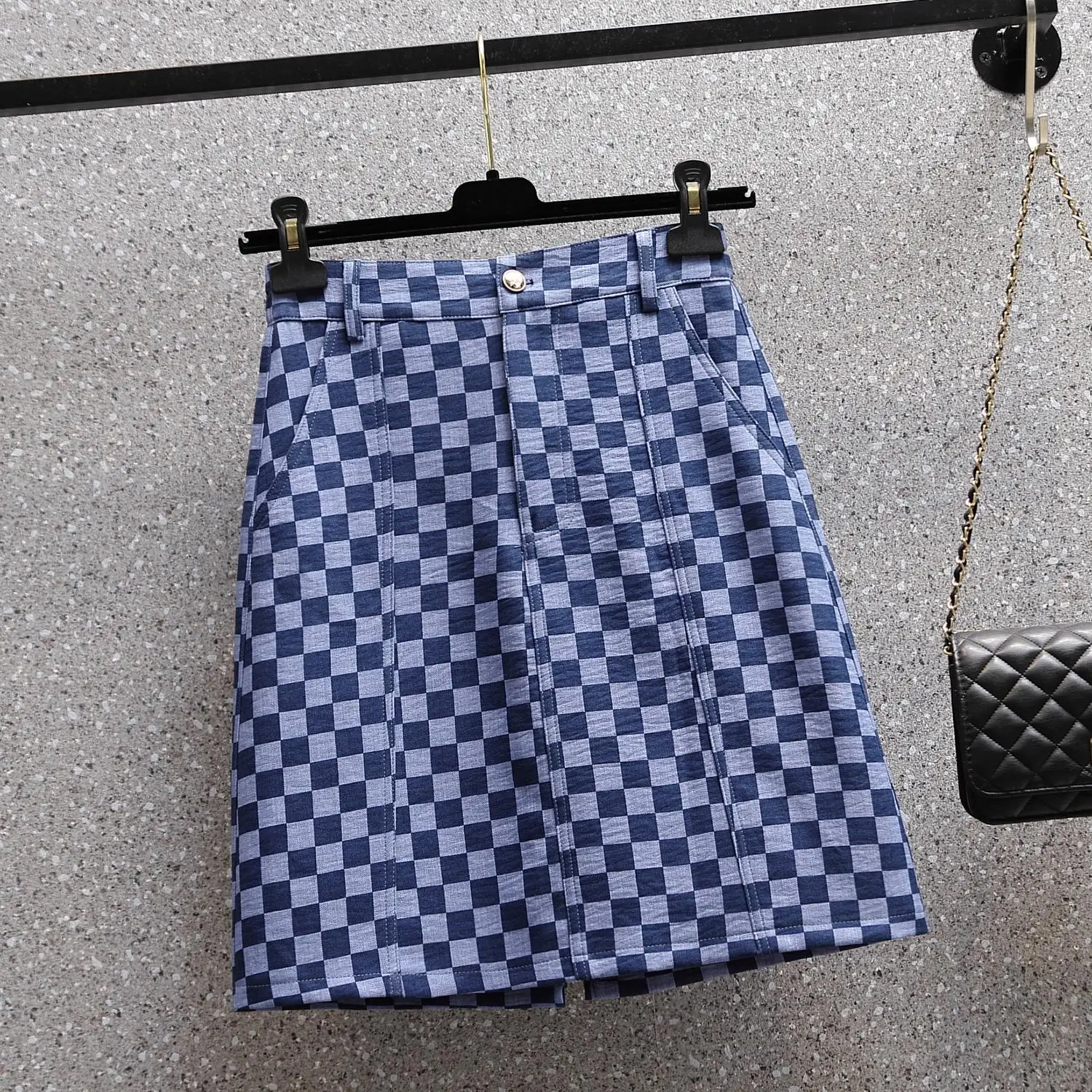 

Women Plus Size Y2K Denim Sexy Mini Skirt High Waist Fashion 2024 New Summer Checkerboard A Line Skirts Female Plaid Clothing