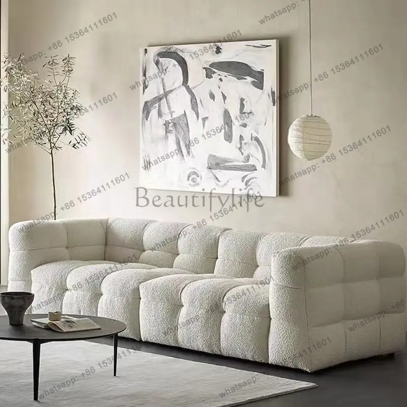 Nordic modern lamb wool fabric sofa combination cream style living room sofa