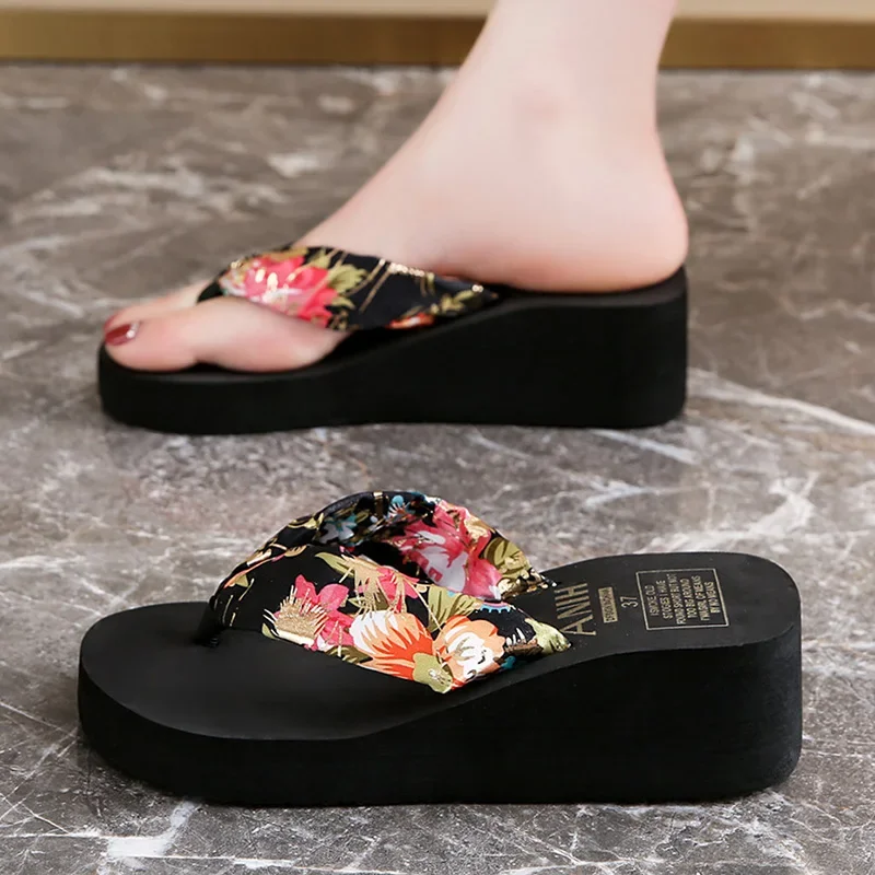 الصيف النساء الوجه يتخبط زهرة منصة النعال قباقيب عادية في الهواء الطلق صنادل شاطئ حذاء للحديقة الإناث داخلي المنزل الشرائح 36-41 #5