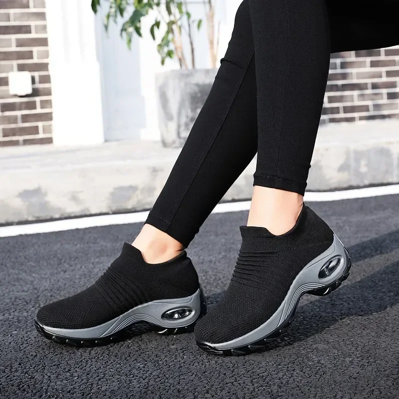 Ladies Sneakers  Casual Shoes Mesh Round Shap Air Cushion Color Matching Breathable Non Slip Women Flat  Large Size 44 image 4