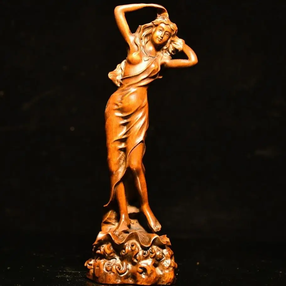 Hand Carved Wood Elegant beauty Statue Figurine Desktop Ornaments Home Decoration Crafts Tea Pet Decor