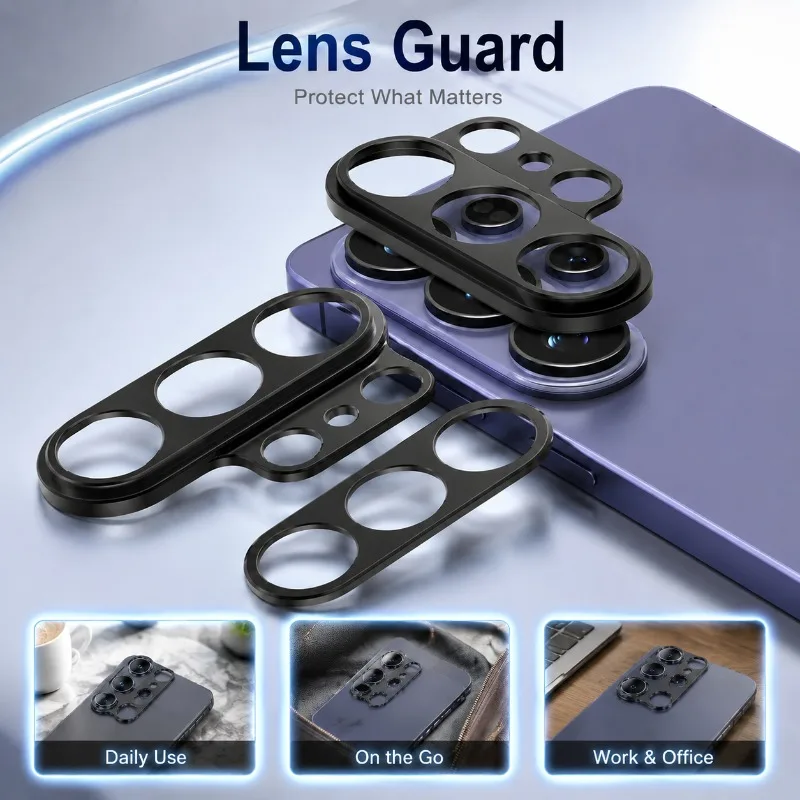 Custom Fit Samsung S26 Lens Shield Hollow Metal Frame Camera Ring Film S26 Ultra Integrated Matte Lens Guard Anti-Scratch Camera