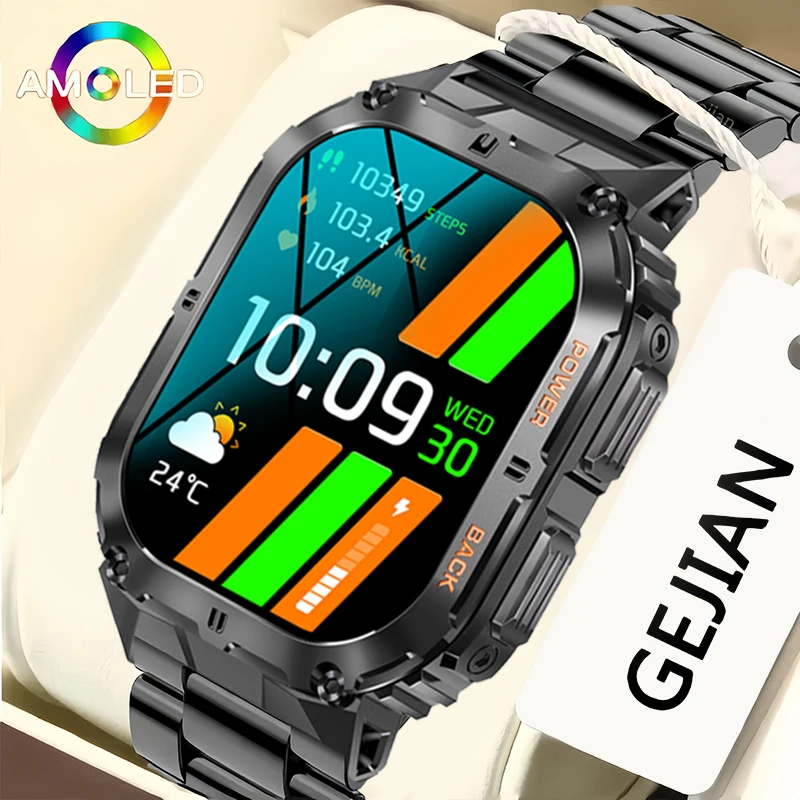 GEJIAN Men's New Smart Watch 1.96-inch AMOLED HD Large Screen 5.0 Bluetooth Multi sport Mode Men's 2025 New Smart Call Watch