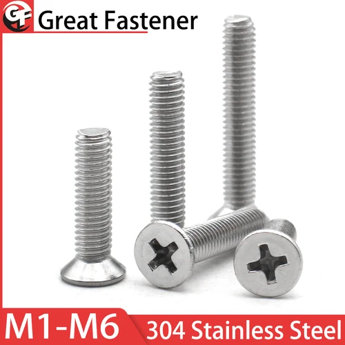 10-50 Uds 304 acero inoxidable M1 M1.2 M1.4 M1.6 M2 M2.5 M3 M3.5 M4 M5 M6 Cruz Phillips tornillo de cabeza avellanada plana