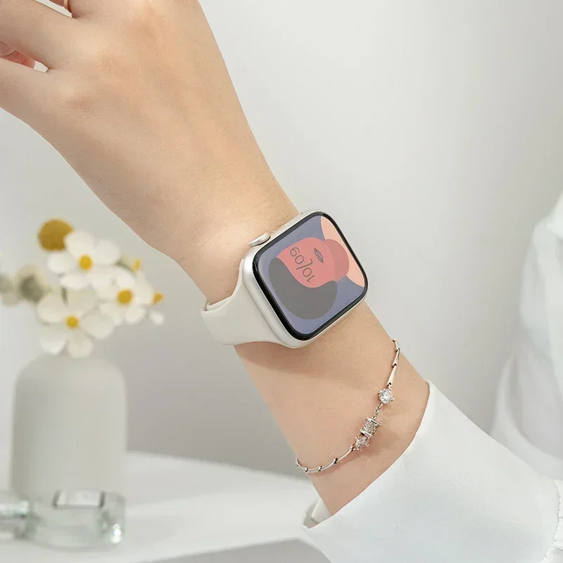 Thin Silicone Strap For Apple Watch 40mm 44mm 45mm 41mm 38mm 42mm Solid Color Strap Bracelet For IWatch Series 1 2 3 4 5 6 SE 7 image 3