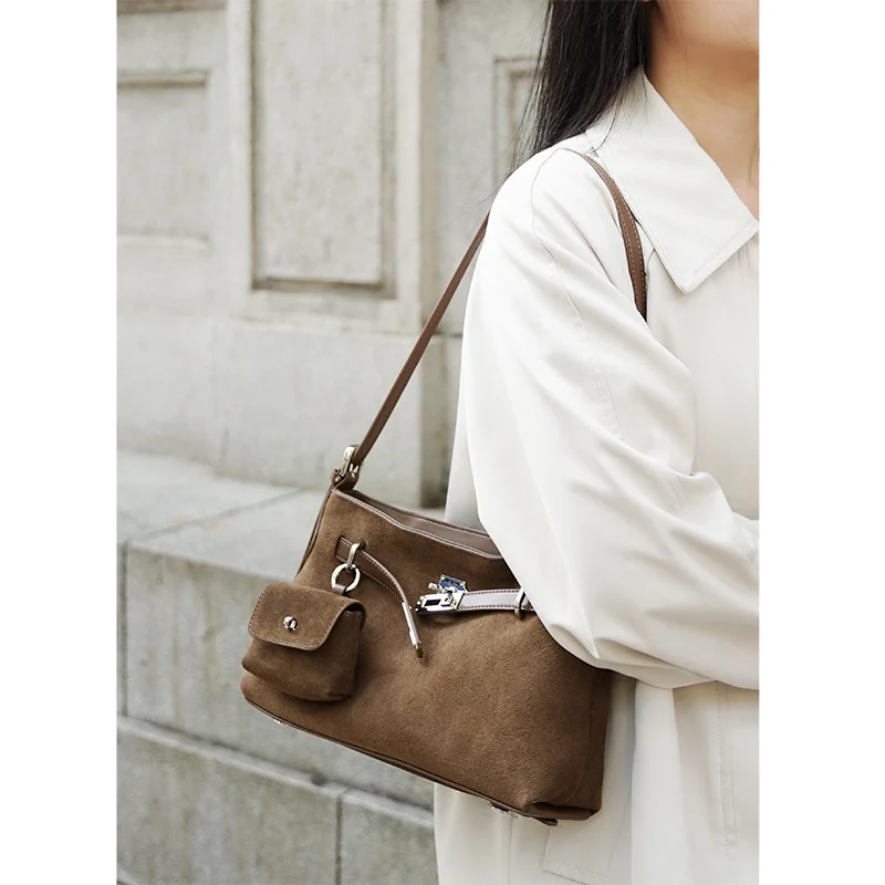 

Fashion Women Casual High-End Cowhide Matte Leather Handbag Autumn Winter Suede Underarm Bags Shoulder Bag Trendy Crossbody Bags