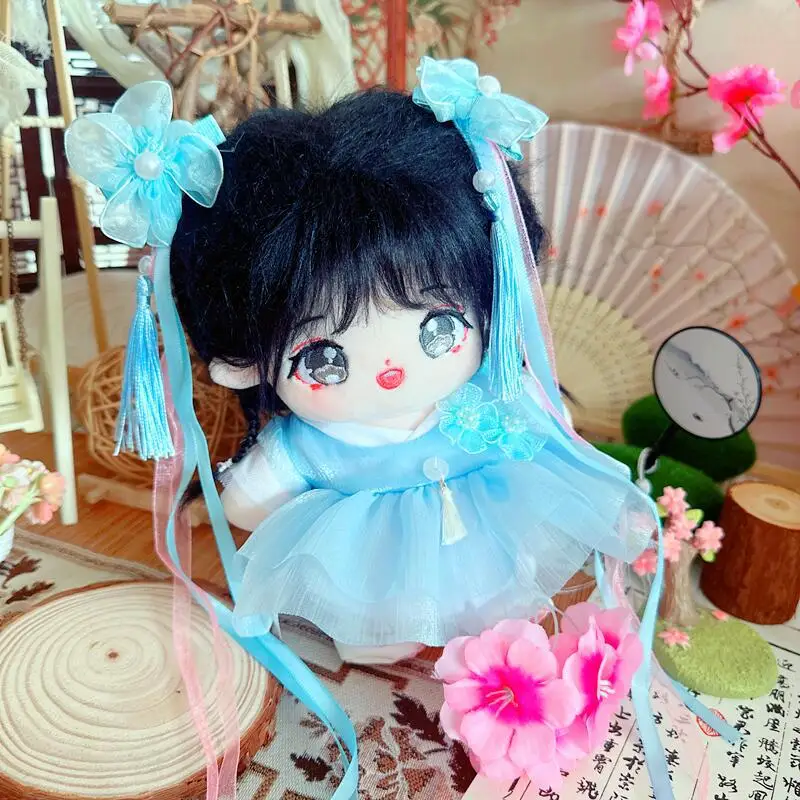 20CM Doll Clothes Suit Ancient Style Hanfu Blue Fairy Dress Headband Plush Dolls Outfit Idol Dolls AOA Kep1er GIDLE Fans Gifts