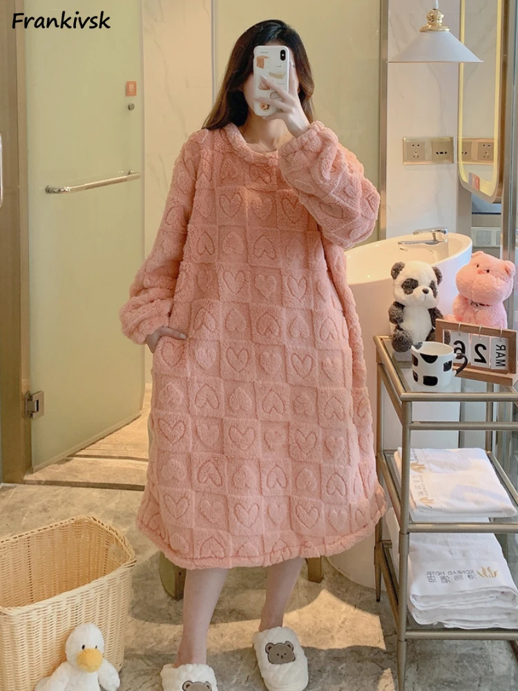 Baggy Nightgowns Women Autumn Sweet Fashion Soft Slouchy Popular Simple Comfortable Warm Long Sleeve Homewear Schoolgirls Daily