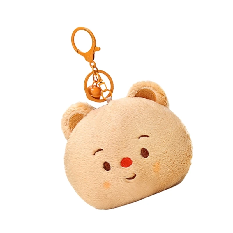 Multiuse Little Plush Butter Bear Change Purse Cartoon Keychain Hangable Earphone Storage for Daily Use Kids Gifts