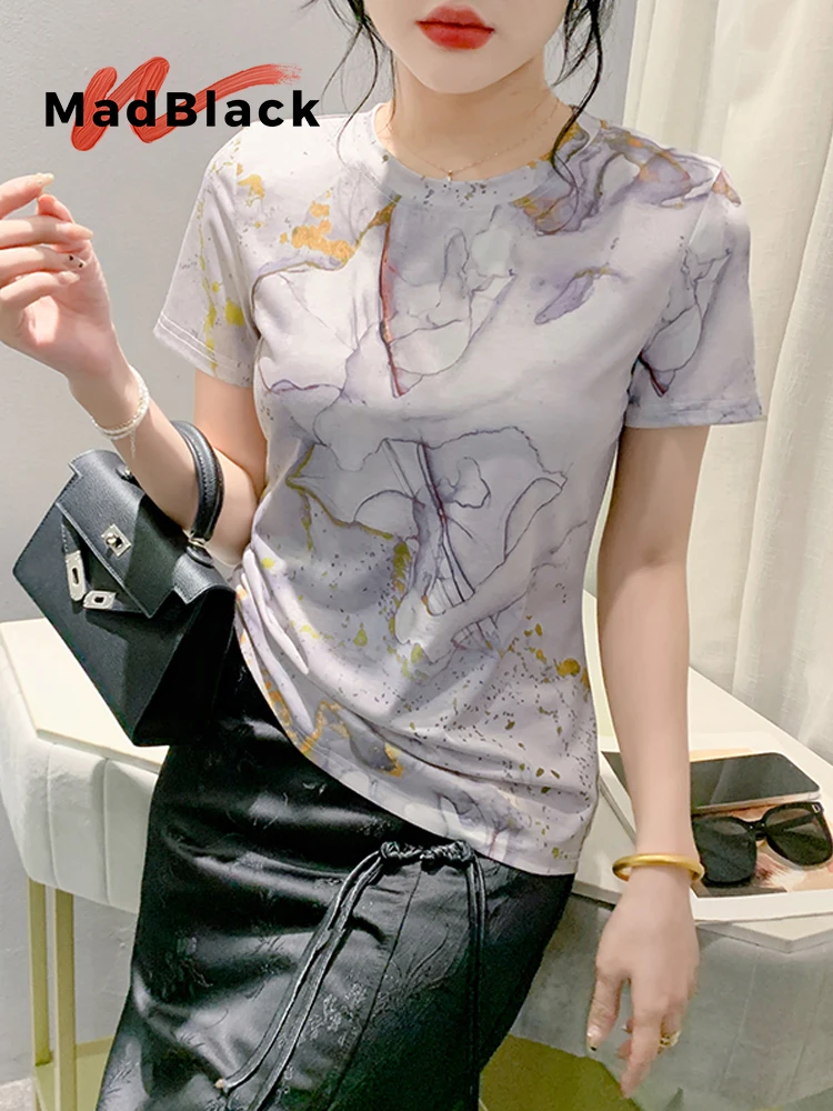 

MadBlack-Women's European T-Shirt, Sexy O Neck Printed, Streetwear Short Sleeve Slim S-3XL Knit Tee, 2025 Summer New T57934CC