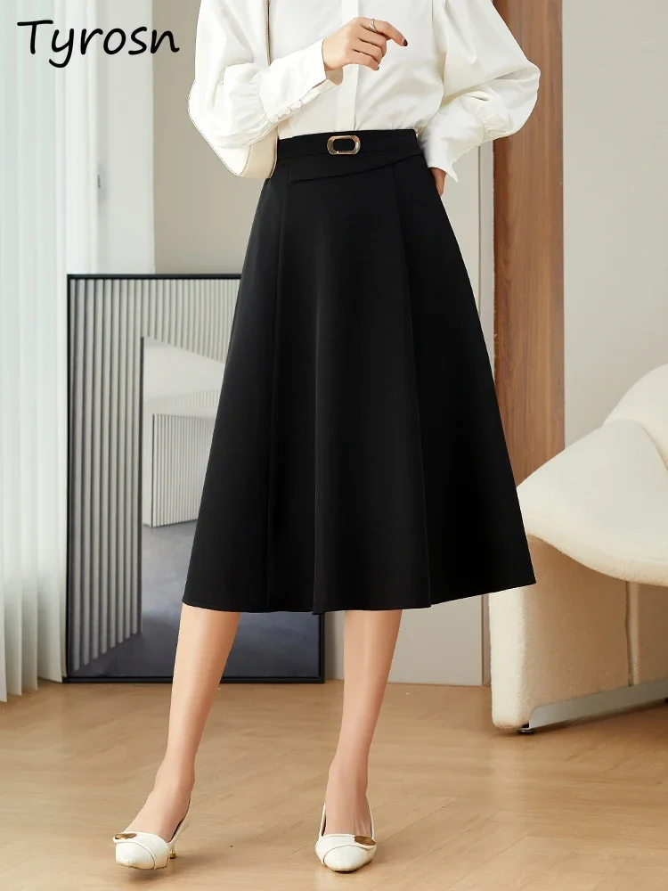 

Black Skirts Women Metal Buttons Slim A-line High Waist Zipper OL Fashion All-match Design Aesthetic Korean Style Popular Daily