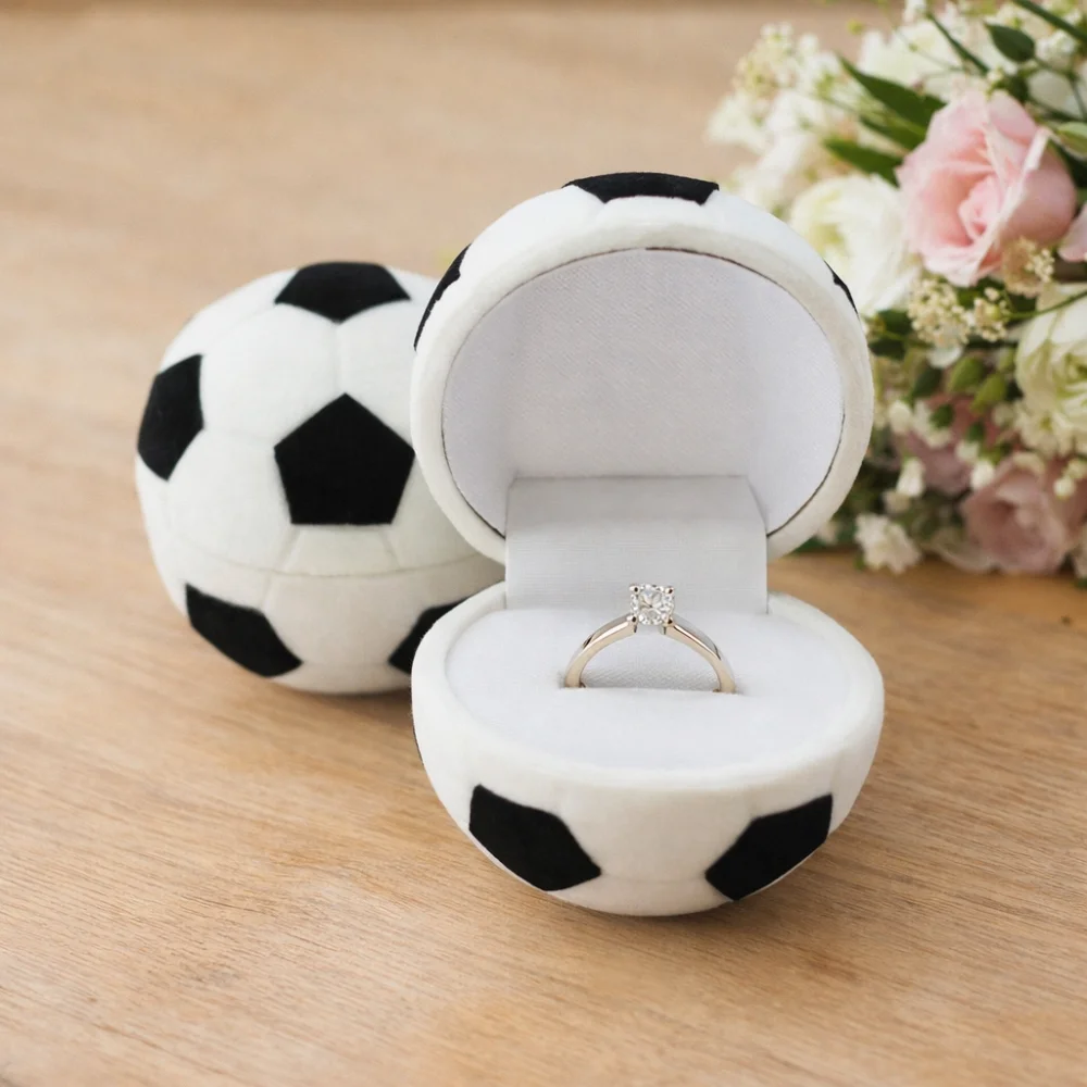 Silky Velvet Velvet Jewelry Box Gray Color Compact Size Football Shape Ring Case Unique Design Football Shaped