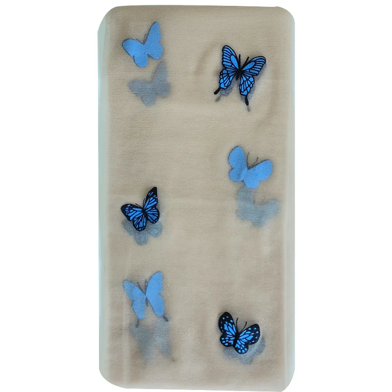 Black Silk Sexy Spring, Summer and Autumn Thin Blue Butterfly Printing Letter Tik Tok Trend Anti-hook Silk White Socks Children