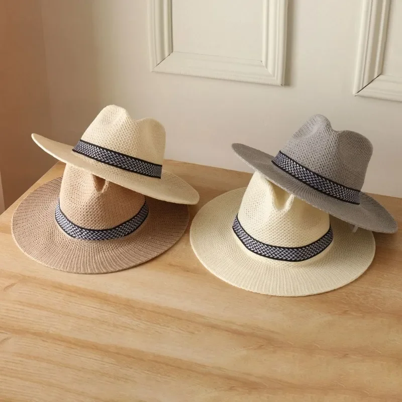 Sombrero de paja de ala ancha para hombres y mujeres, gorra de verano de ocio, gorra de Jazz Panamá, sombreros de sol casuales de viaje, gorra Retro clásica, marea 2024