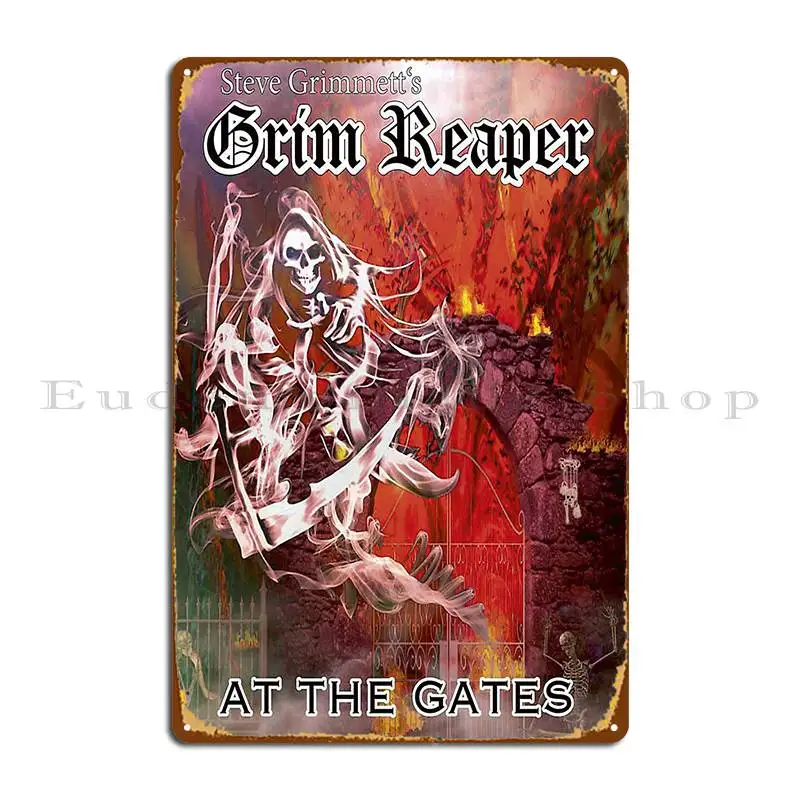 Grim Reaper At The Gates Metal Sign Mural Iron Garage Create Classic Tin Sign Poster