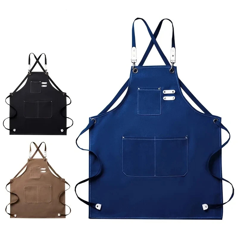 Fashion Canvas Kitchen Aprons For Woman Men Chef Work Apron For Grill Restaurant Bar Shop Cafes Beauty Nails Studios Uniform