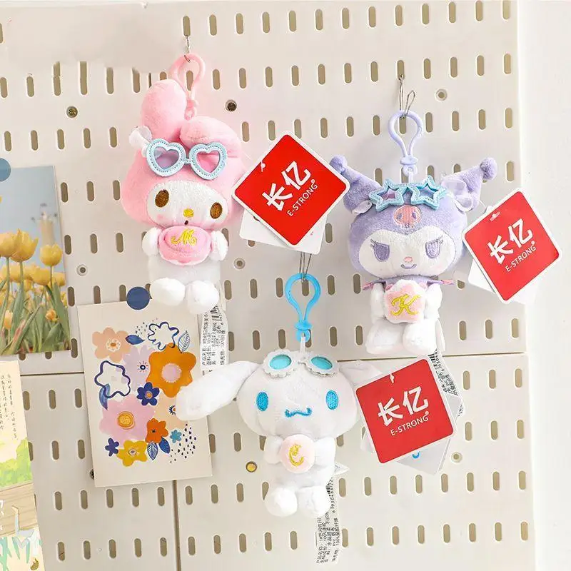 Produced By E-Strong 13Cm Melody Cinnamoroll Cool Sunglasses Party Series Plush Doll Backpack Hanging Ornaments Classmate Gifts