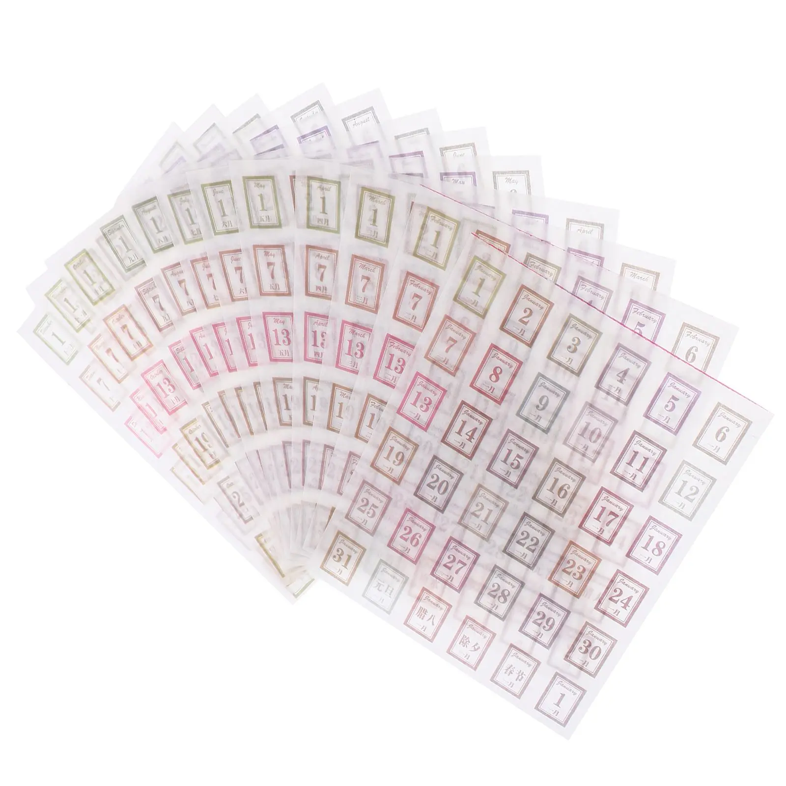12 Sheets Daily Stickers Calendar Label Days Plan Scrapbook Labels Paper Number Decals