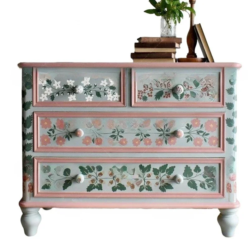 

French retro solid wood painted porch cabinet living room decorative cabinet home locker bedroom bedside table