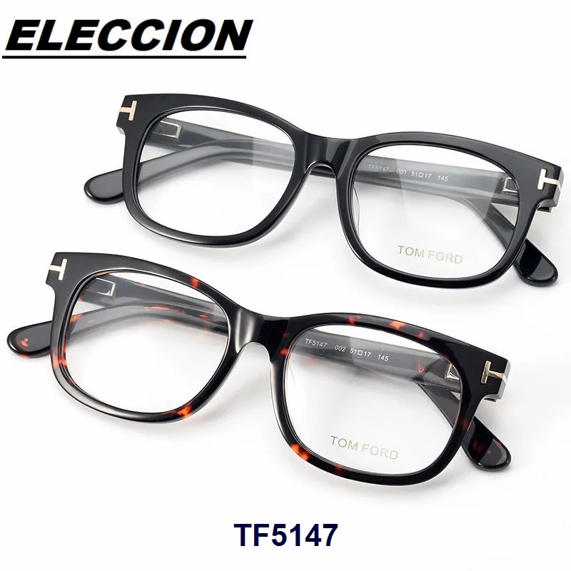 Top Quality Acetate Glasses Men Vintage Italy Brand Design Tom 5147 Eyeglasses Myopia Prescription Spectacles Frame Black TF5176