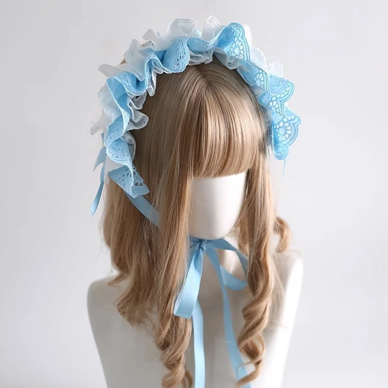 Japanese Original Lolita Lace Headband Doll Sweet Water Color Bow Maid Cosplay Headpiece Subculture Lolita Hair Accessories