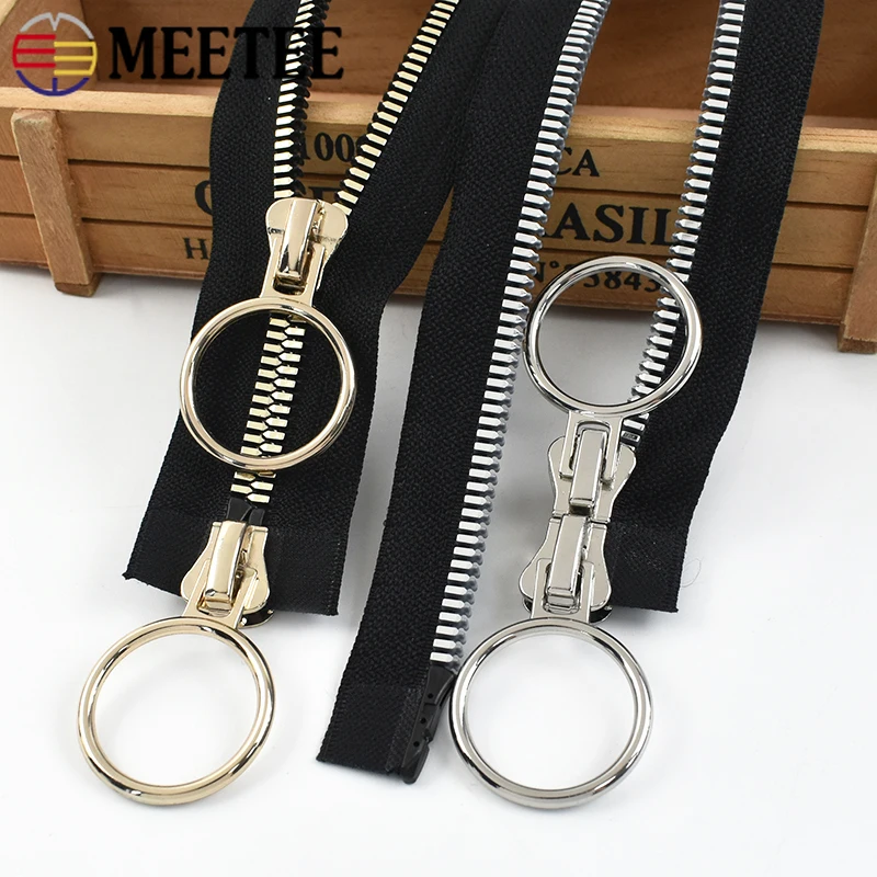 

60-100cm 5# 8# Resin Sewing Zippers Double Sliders Auto Lock Open-end Zipper Closure O Ring Puller Jacket Wallet Zip Repair Kit