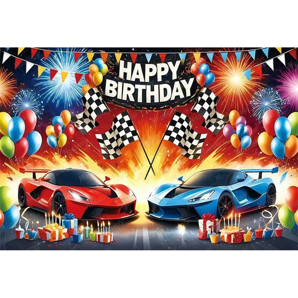 Animation Car Racing Themed Baby 1st Birthday Photography Backgrounds Party Decor Photo Photographic Backdrop Kids Studio Shoots view 4